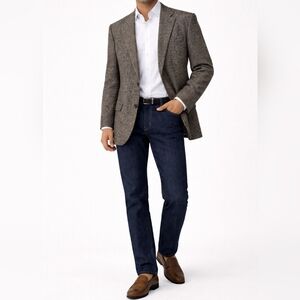 OSCAR DE LA RENTA Wool Sport Coat | 44L | Brown Houndstooth | Tailored Luxury